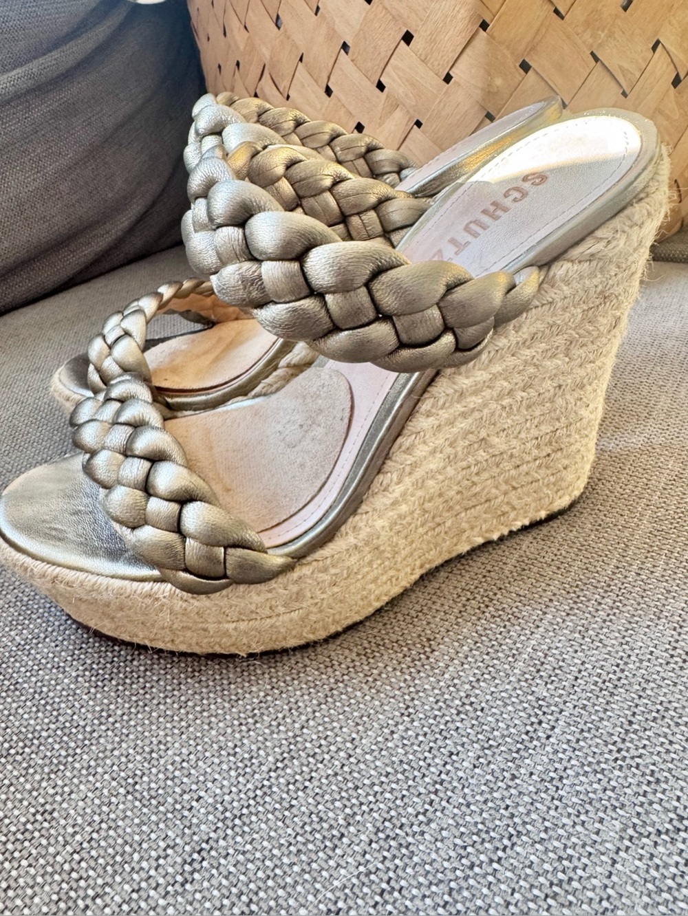 SCHUTZ gold braided strap  platform wedge espadrilles - Picture 2 of 7